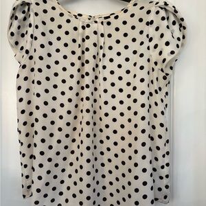 Windsor Polka Dot Chiffon Puff Short Sleeve Pleated White Black Blouse